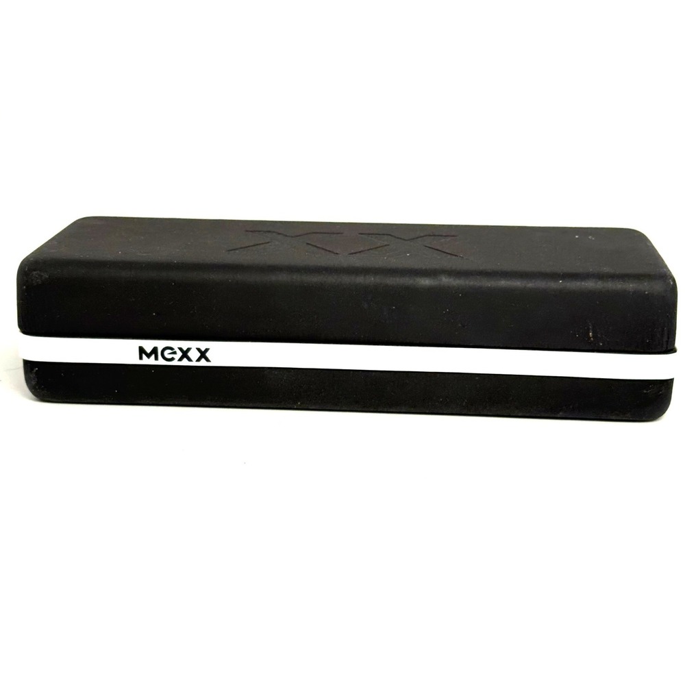 Mexx Hard Shell Eyeglass Case Matte Black White Stripe Clamshell Protective Case